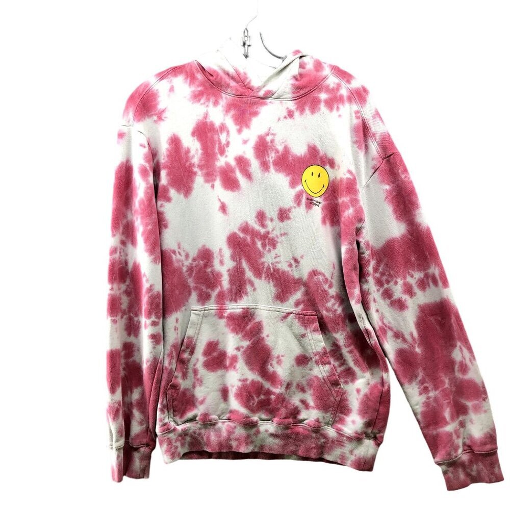 H&M‎ x Smiley Tie Dye Hoodie Mens XS Pink Relaxed Oversized Sweatshirt Pullover